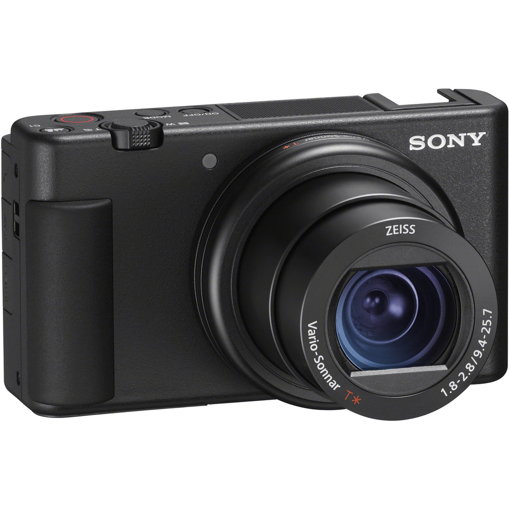 Sony ZV-1 video camera with flip-out screen and built-in microphone, ideal for vlogging and content creation.