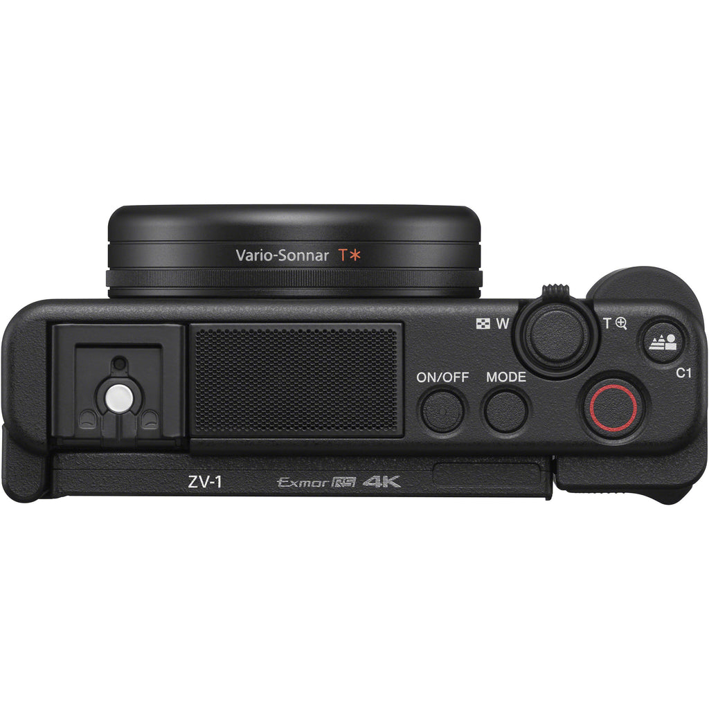 Sony ZV-1 compact video camera with flip-out screen and built-in microphone for high-quality vlogging and content creation.