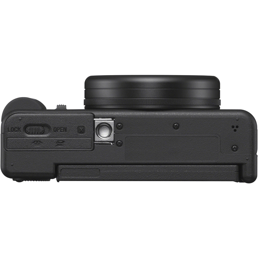 Sony ZV-1 compact video camera with lens and grip, designed for vlogging and high-quality video recording.