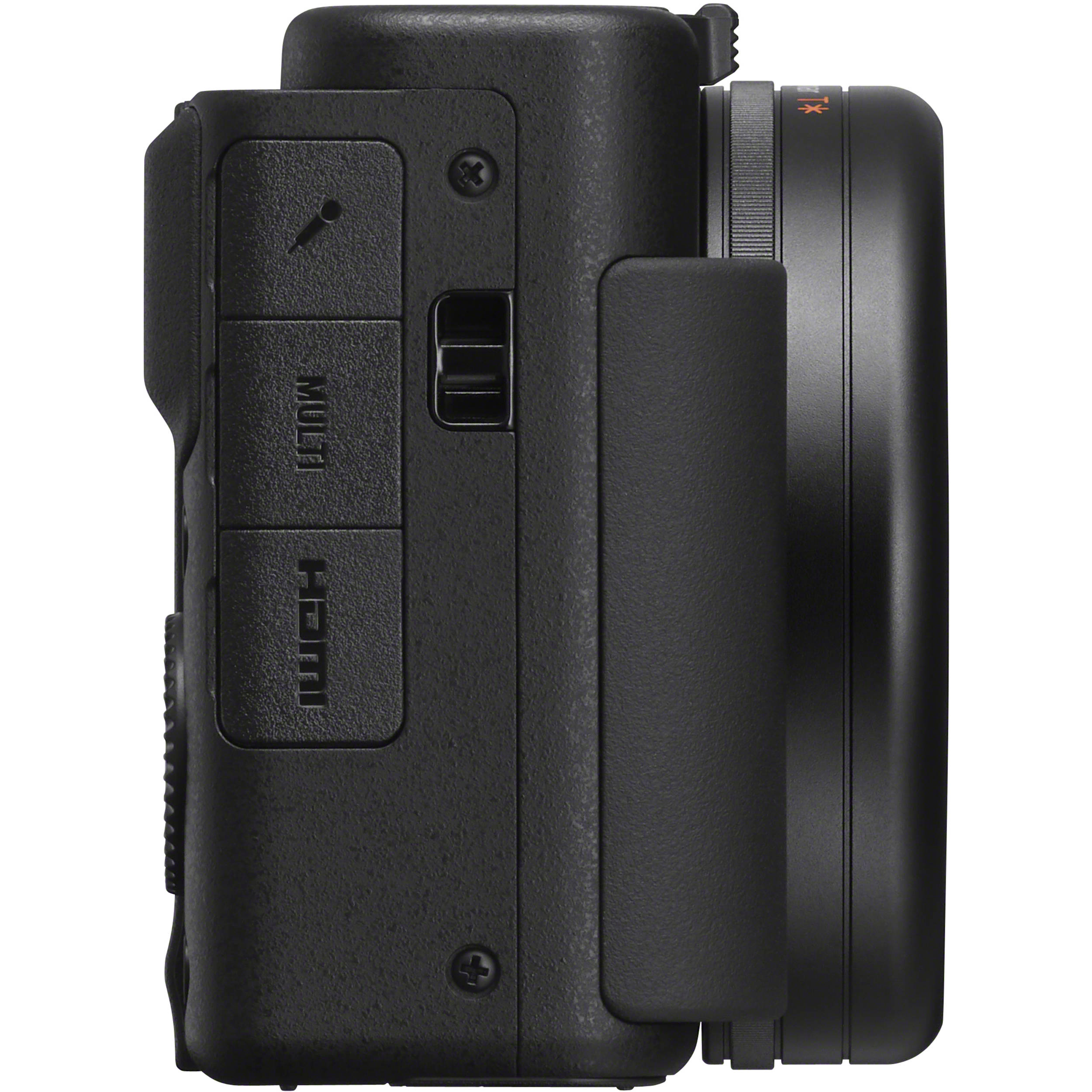 Sony ZV-1 video camera with compact design, lens, and recording controls, ideal for vlogging and high-quality video recording.