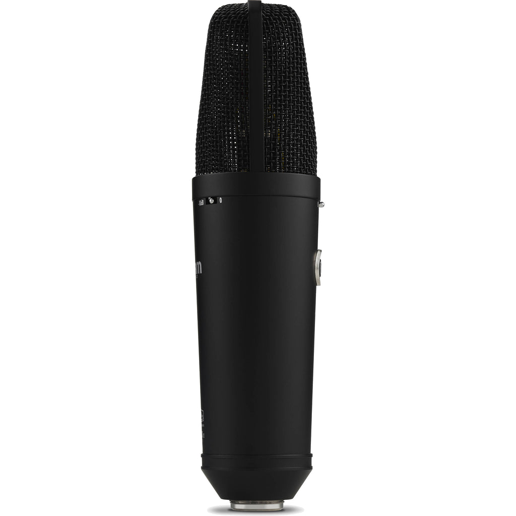Warm Audio WA-87 R2 condenser microphone shown with its vintage-inspired design and large diaphragm for studio recording.