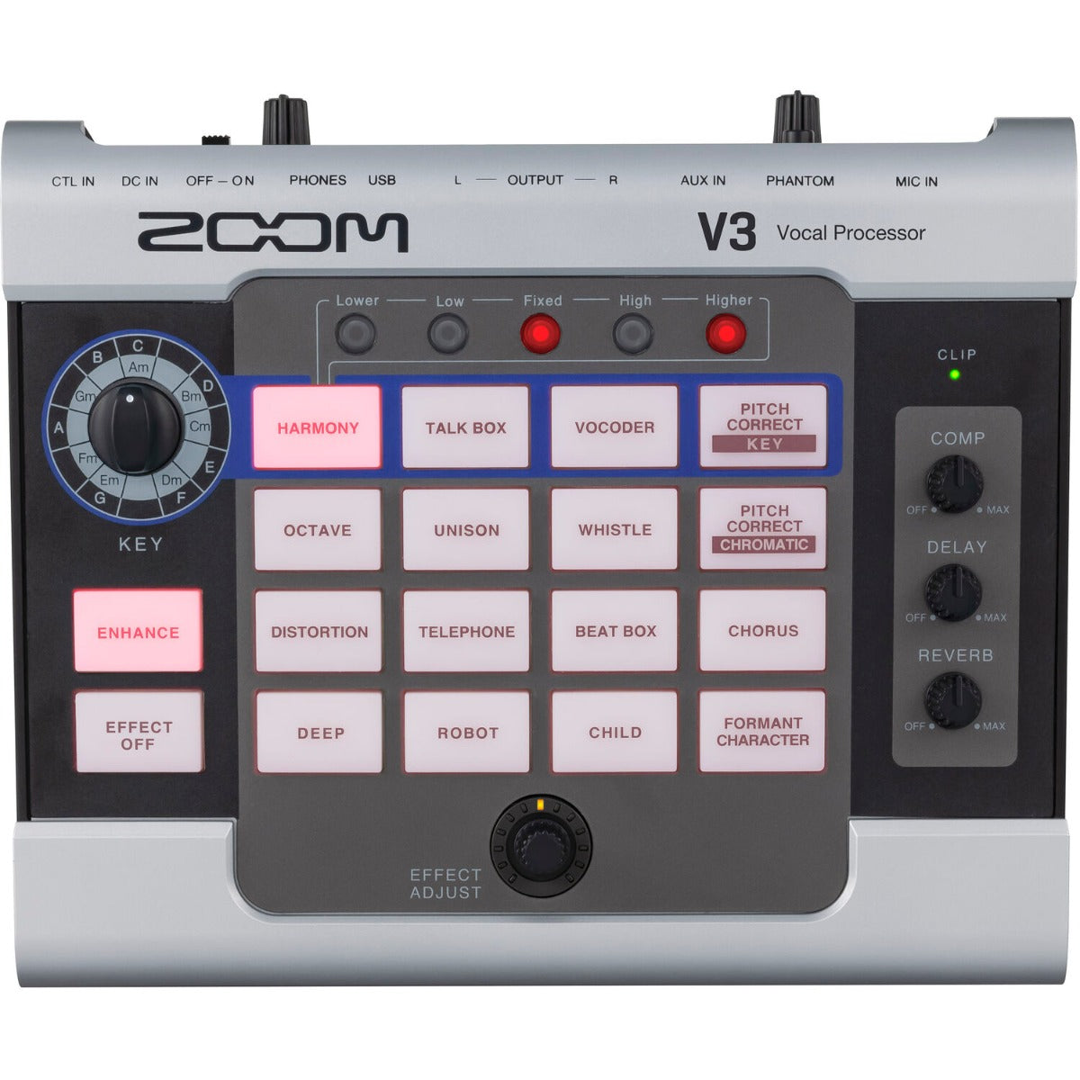 Zoom V3 vocal processor featuring multiple effects and a user-friendly interface for live performances and recordings.
