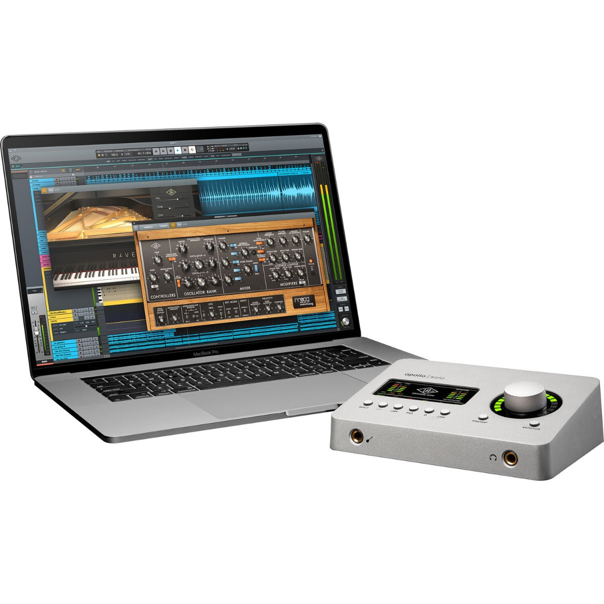Universal Audio Apollo Solo USB audio interface in Heritage Edition with sleek design and front panel controls.