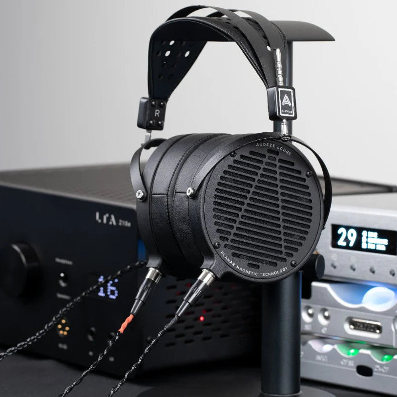 Audeze LCD-2 Classic leather-free studio headphones with large ear cups and adjustable headband, designed for professional audio monitoring.