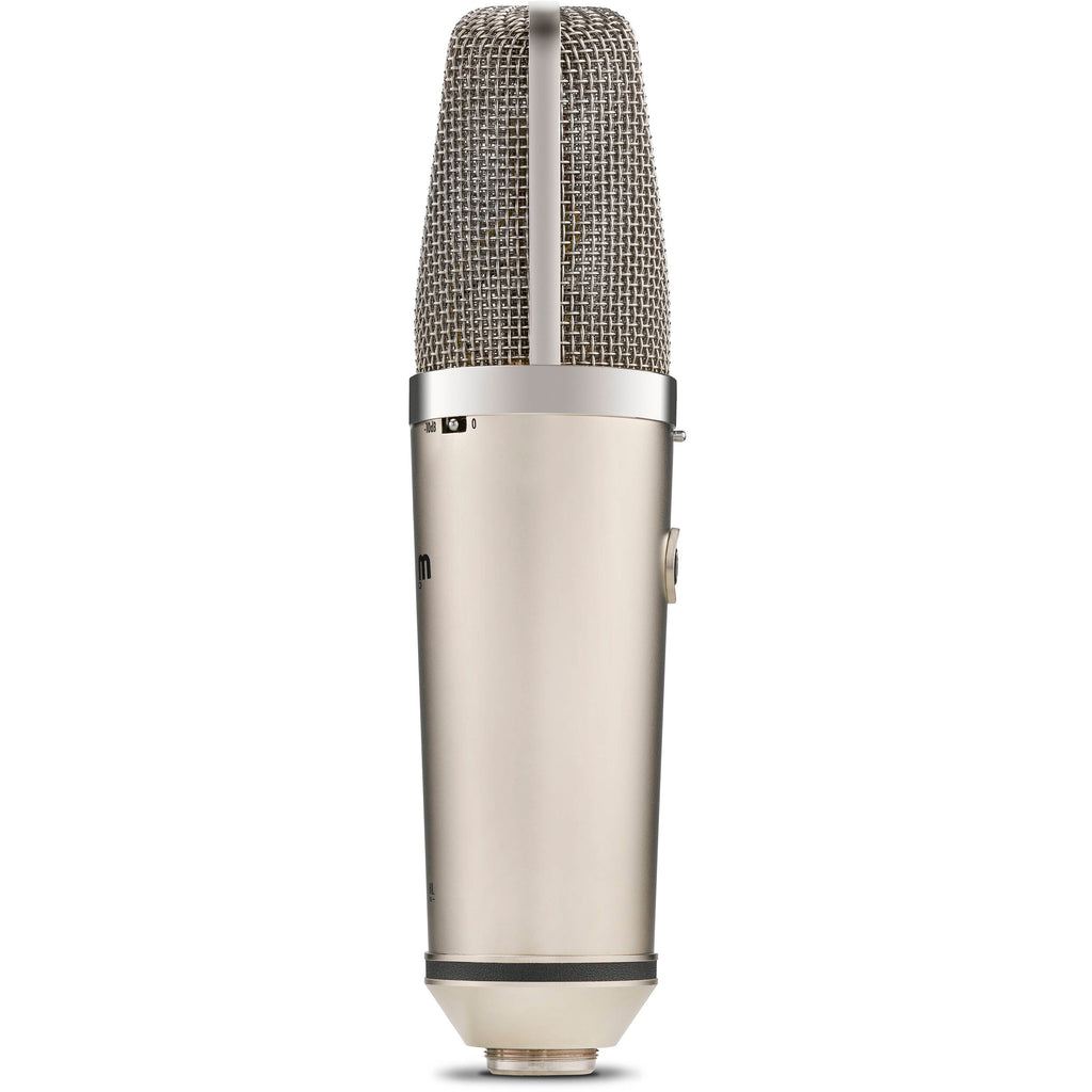 Warm Audio WA-67 condenser microphone shown in a close-up image, featuring vintage-style design and professional audio equipment details.