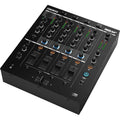 Reloop RMX-44 BT DJ mixer with four channels and sleek design, featuring controls and connections for professional use.