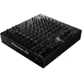 Pioneer DJ DJM-V10-LF professional DJ mixer with multiple channels and large touch screens, black color, detailed control knobs.