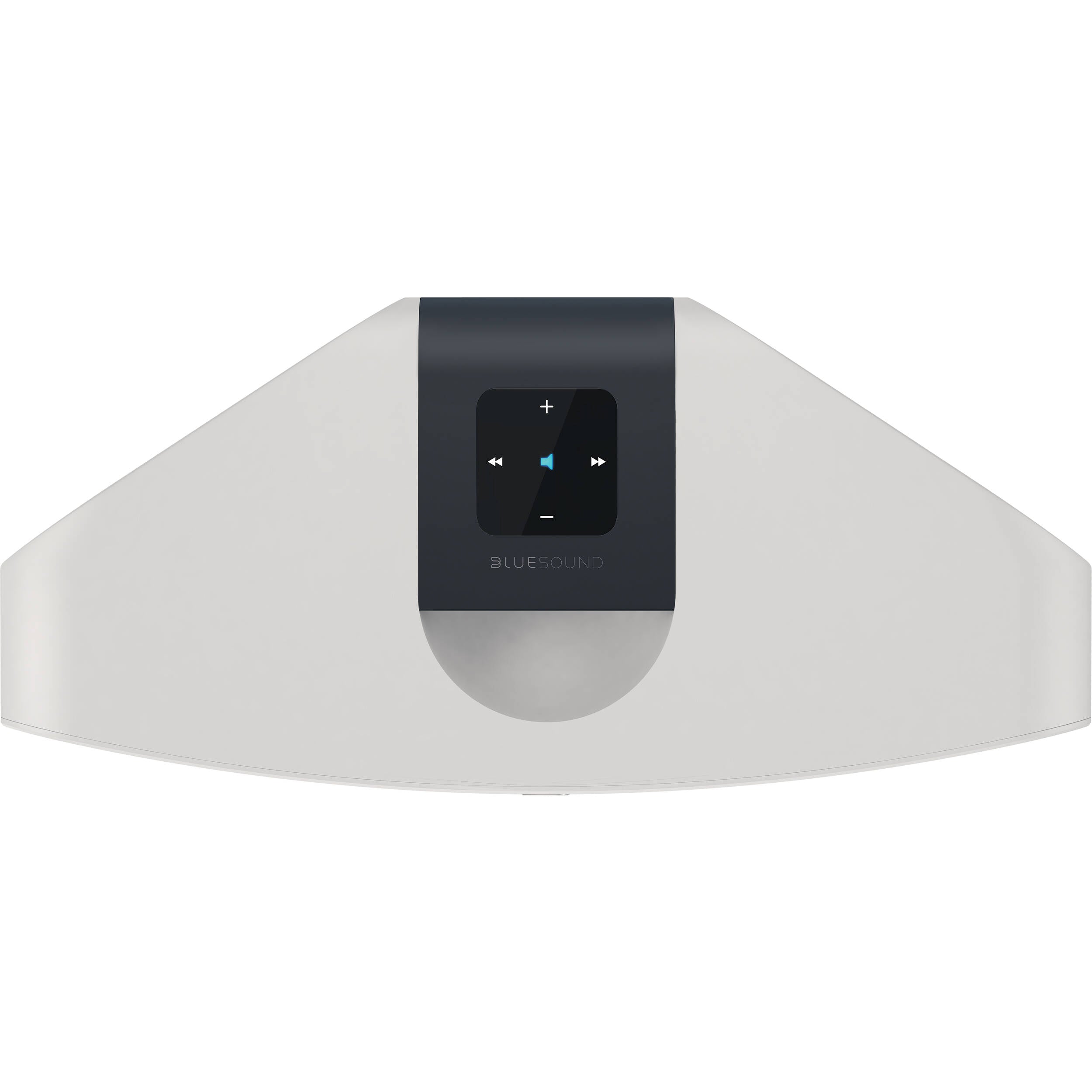 Bluesound Pulse 2i wireless speaker with sleek design and control buttons on top, black finish, and audio ports on the back.