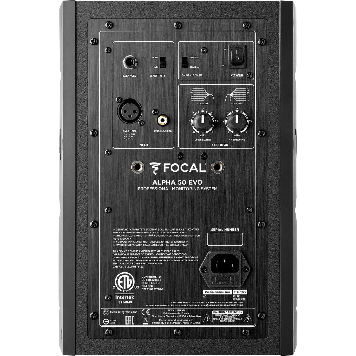 Focal Alpha 50 Evo active nearfield monitor speaker with black finish and front port, designed for studio audio monitoring.
