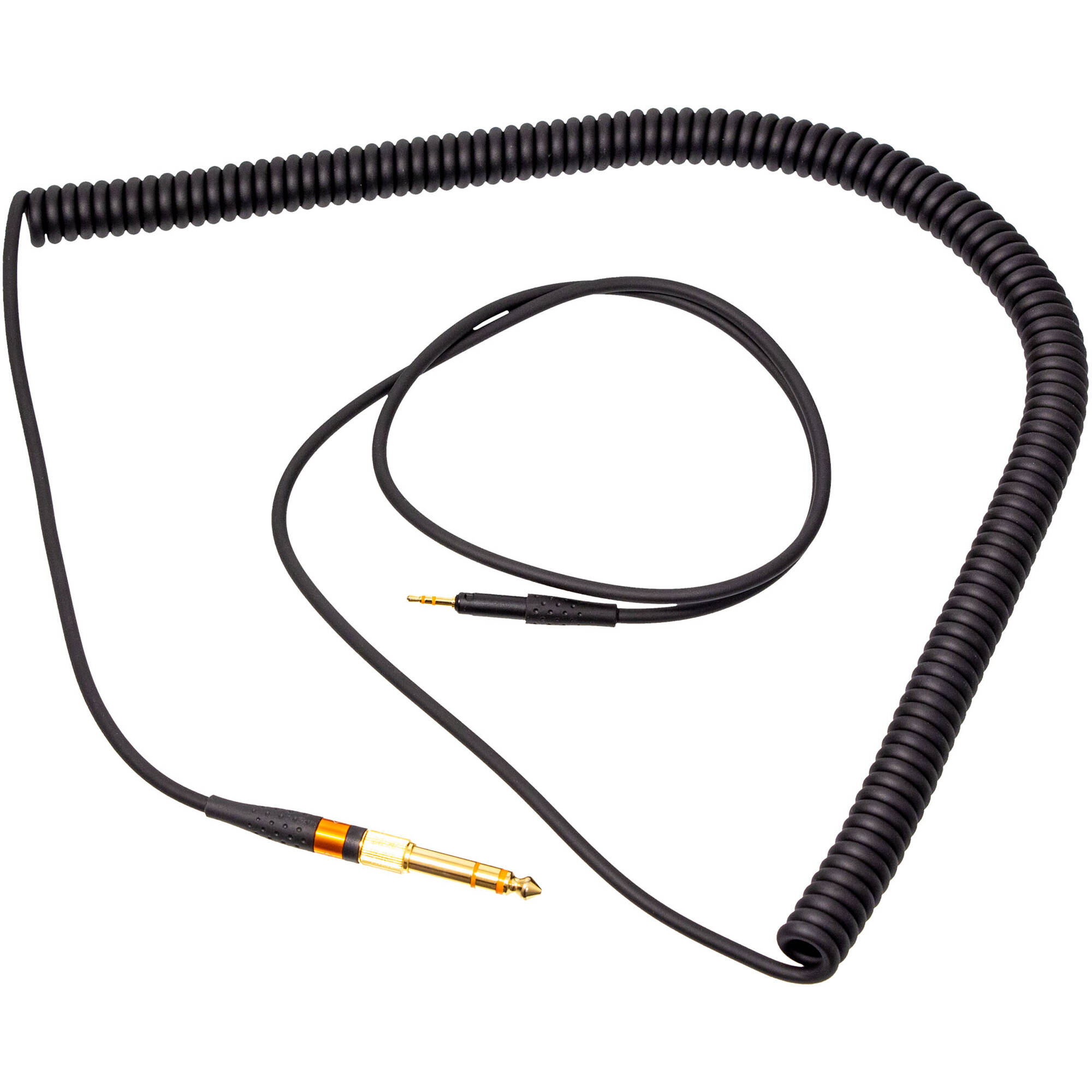 Neumann NDH coiled headphone cable with 3.5mm jack and durable black braided design for professional audio use