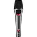 Austrian Audio OC707 condenser microphone with silver finish, mounted on a stand, showing its detailed capsule and professional design.