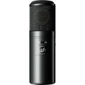 Warm Audio WA-8000 condenser microphone with gold-colored body and adjustable stand, designed for studio recording.