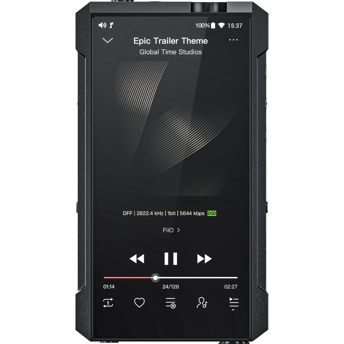 FiiO M17 portable music player with large screen and multiple control buttons, black sleek design.