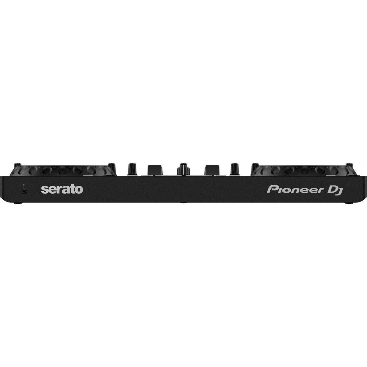 Pioneer DJ DDJ-REV1 black DJ controller with jog wheels, mixer knobs, and control buttons for professional DJ setup.