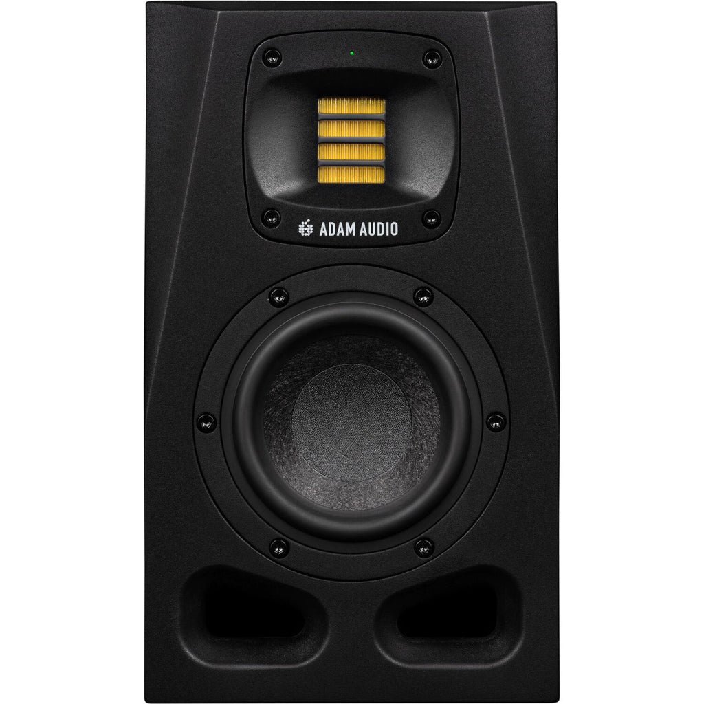 Adam Audio A4V active nearfield monitor speaker with a sleek black design and modern control panel.