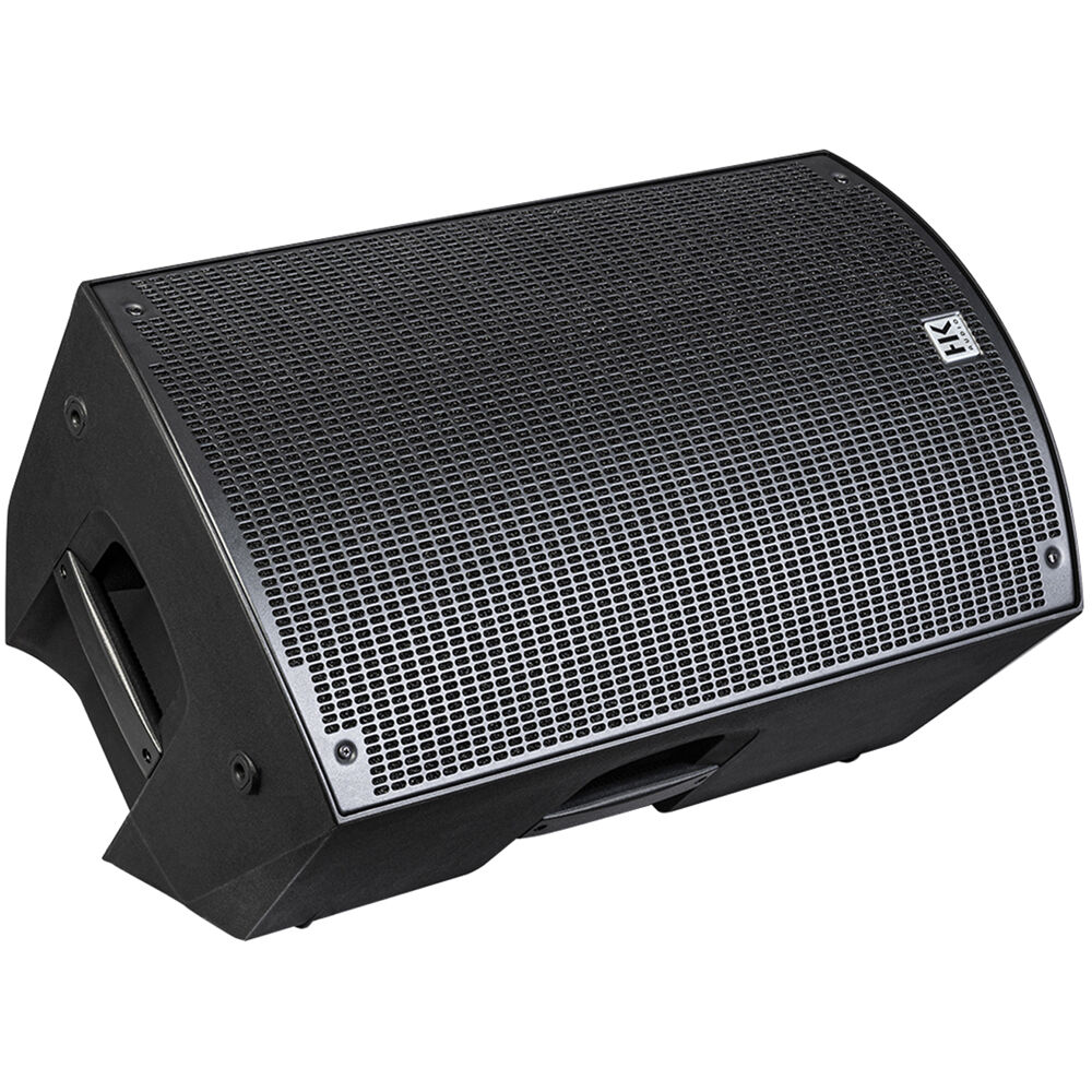 HK Audio SONAR 112 Xi active loudspeaker showing front grille and control panel on a black professional audio speaker.