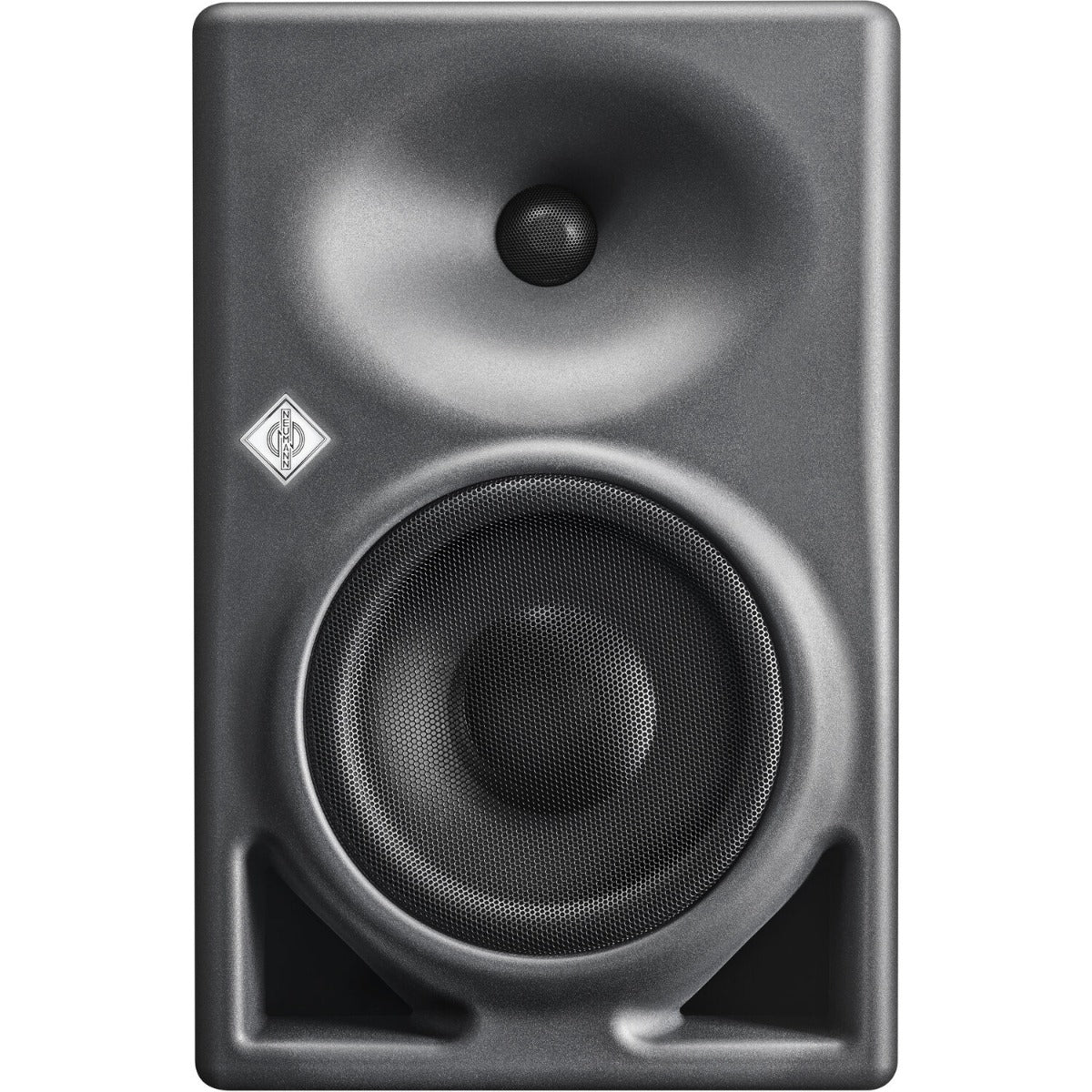 Neumann KH 150 active nearfield monitors with black finish and front-facing controls, designed for professional audio mixing.