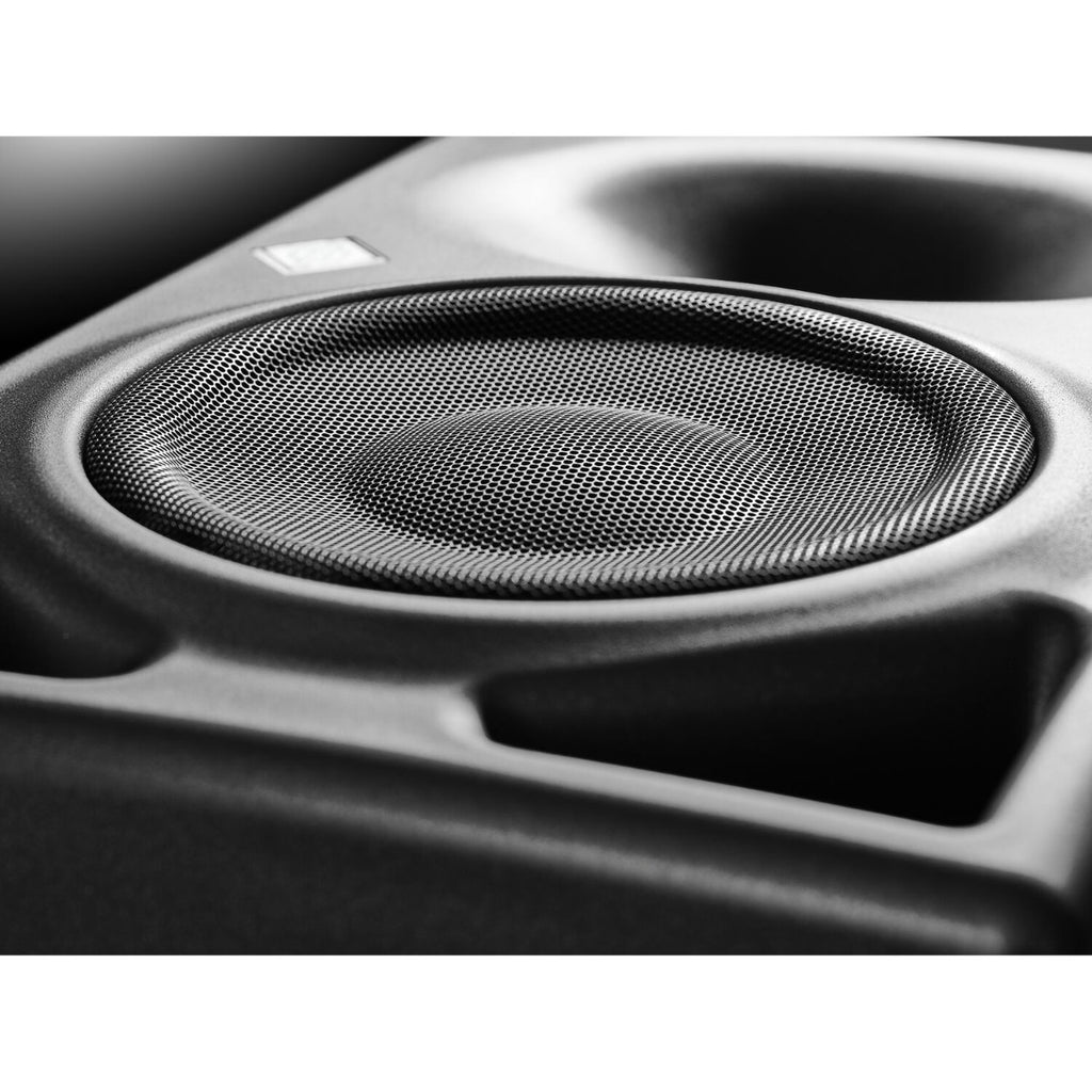 Neumann KH 150 active nearfield monitors with sleek black finish and front-facing speaker drivers for accurate sound reproduction.
