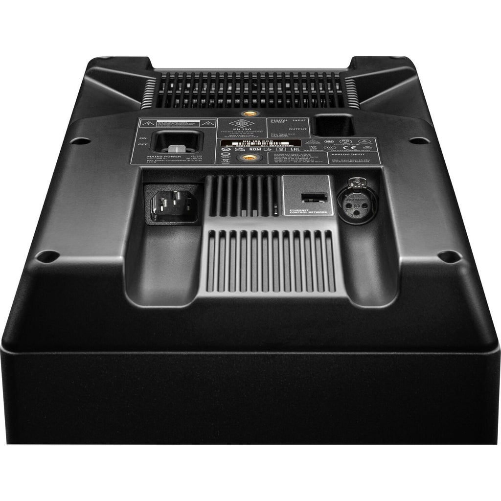 Neumann KH 150 active nearfield monitor speakers with sleek black finish, designed for professional audio monitoring.