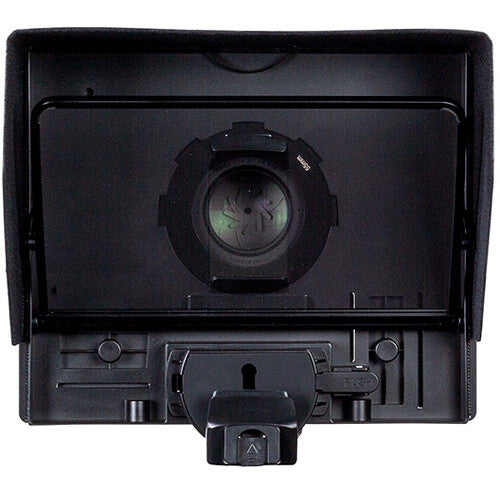 Feelworld TP10 portable 10-inch folding teleprompter for DSLR cameras showing the compact, foldable design and clear screen.