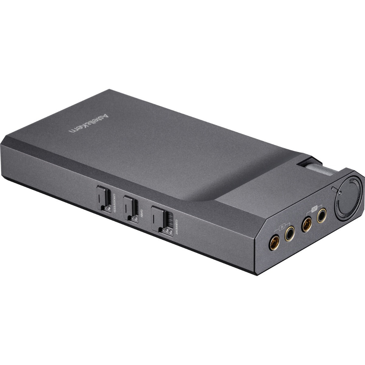 Astell&Kern AK PA10 portable headphone amplifier with sleek silver design and compact build, shown in close-up view.