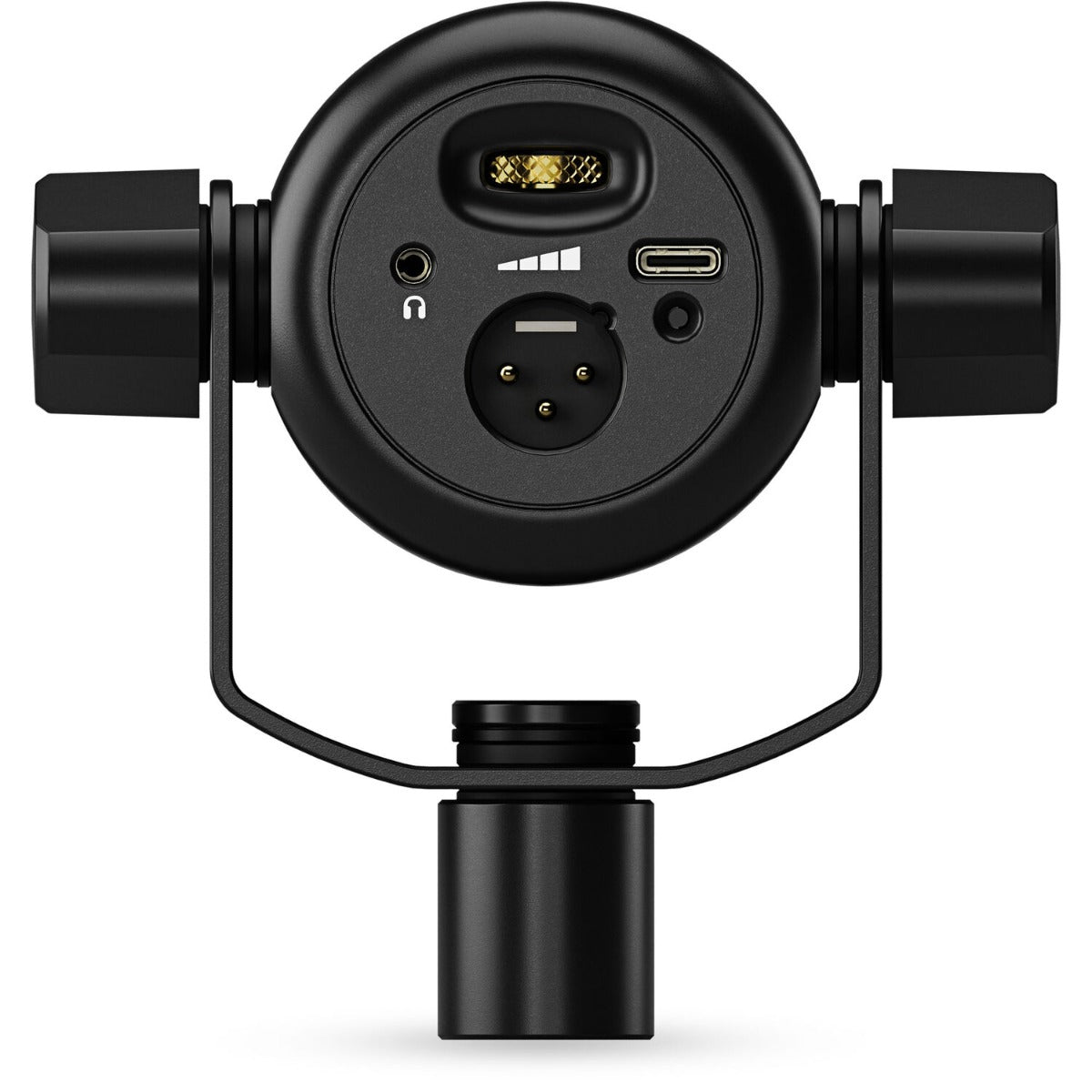 Rode Podmic USB microphone on a stand, designed for high-quality audio recording and streaming, with a black cylindrical body.