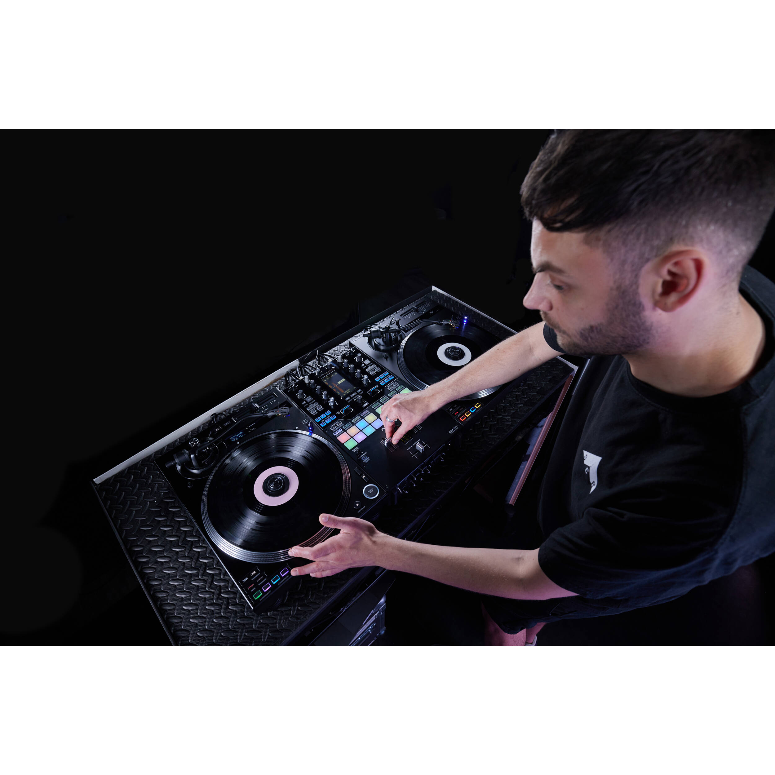 Pioneer DJ PLX-CRSS12 DJ turntable with sleek design, control buttons, and platter for professional turntable setup.