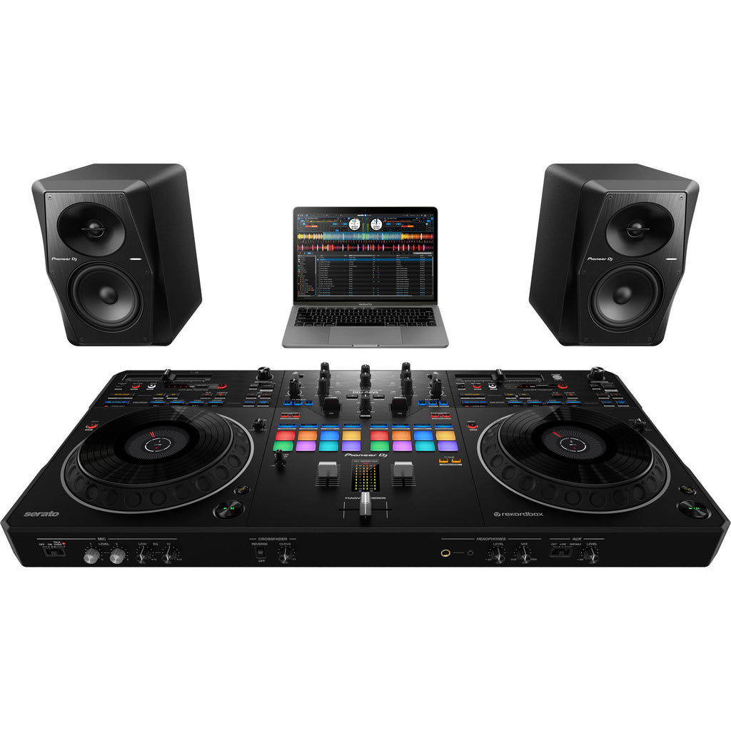 Pioneer DJ DDJ-REV5 DJ controller with jog wheels, mixer sections, and controls for professional DJ setup.