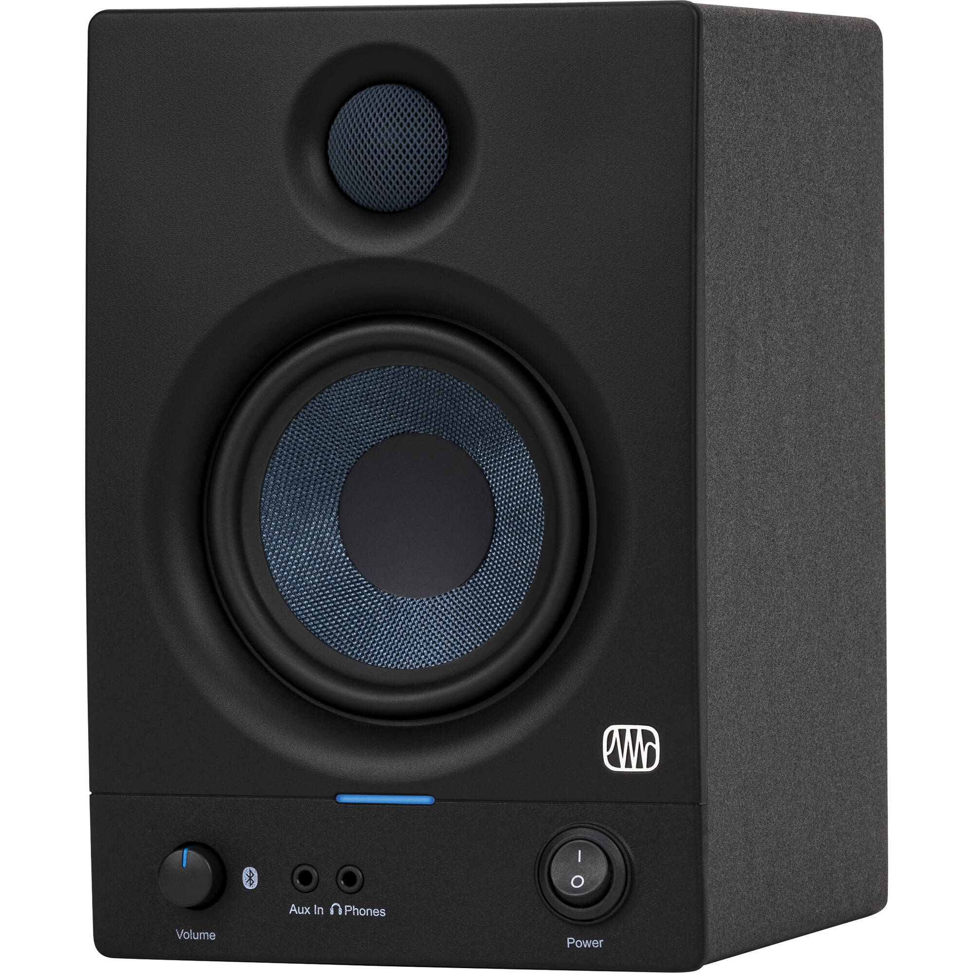 Presonus Eris 4.5 BT 2nd Gen desktop speakers with black enclosure and control knobs on front panel.