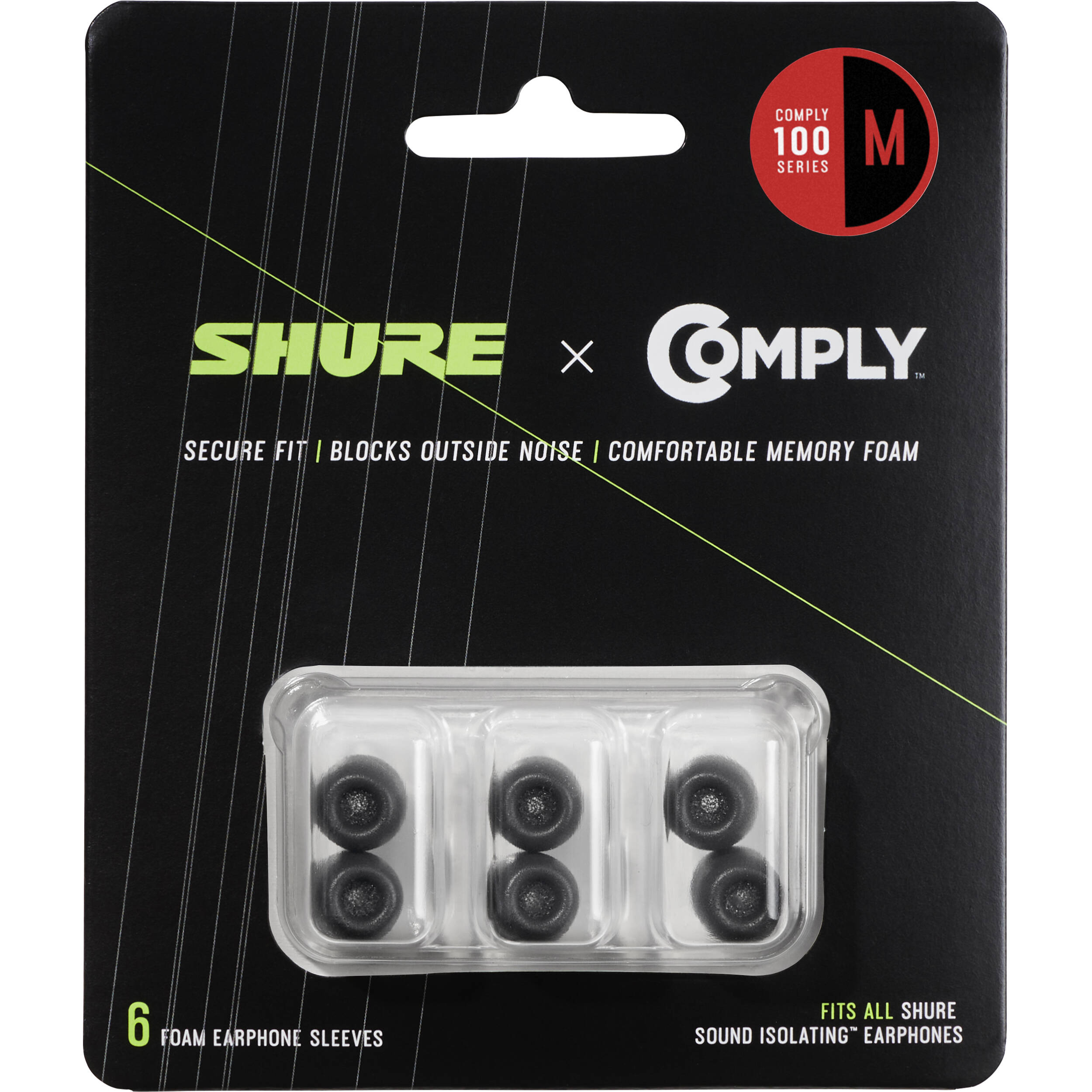 Shure EACYF1-6M Black Foam Sleeves (Medium, 3 Pair)