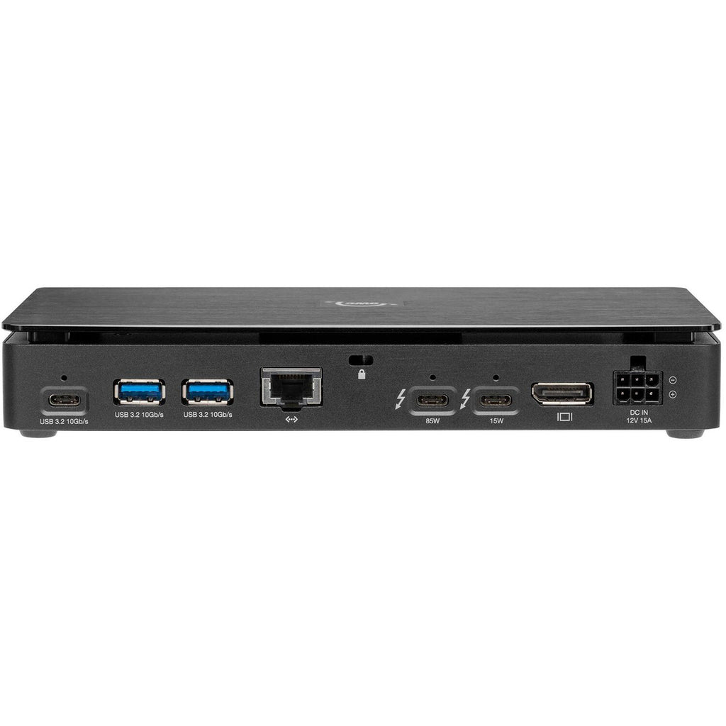 OWC Thunderbolt Pro Dock with multiple ports, including USB, Display, and Ethernet, connected to a workspace setup.