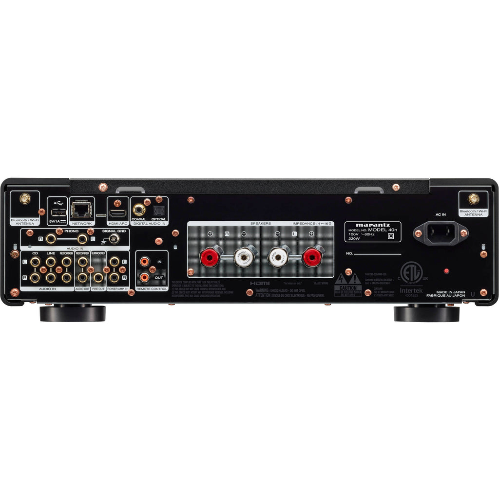 Marantz MODEL 40n stereo amplifier with sleek design and control knobs, front view showcasing its modern audio equipment features.