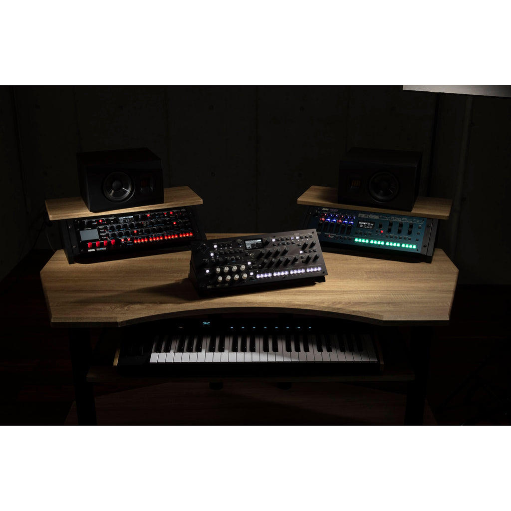 Korg Opsix synthesizer module with colorful control interface and knobs, designed for electronic music production.