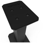 Kanto Audio SX 26-inch speaker stands supporting audio speakers with adjustable height and sturdy black metal construction.