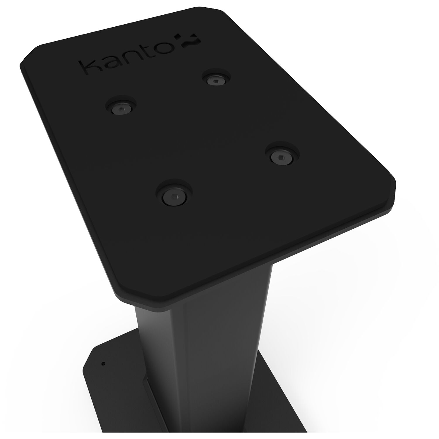 Kanto Audio SX 26-inch speaker stands supporting audio speakers with adjustable height and sturdy black metal construction.