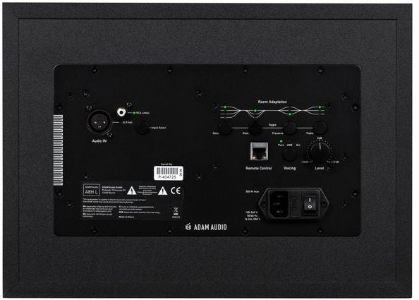 Adam Audio A8H left mid-field monitor speaker with wood finish and speaker grille, designed for professional audio monitoring.