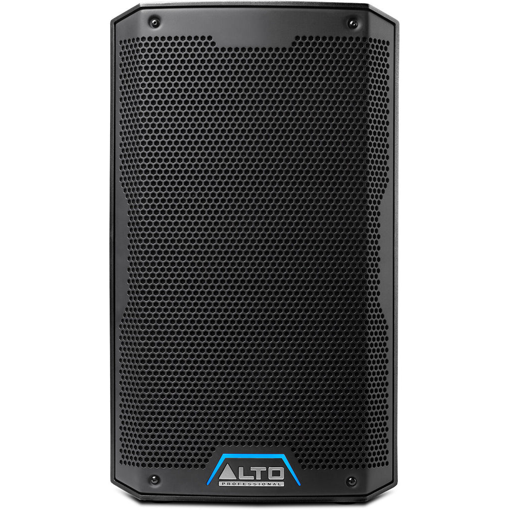 Alto Professional TS408 PA speaker system with dual speaker units and control panels, designed for professional sound reinforcement.