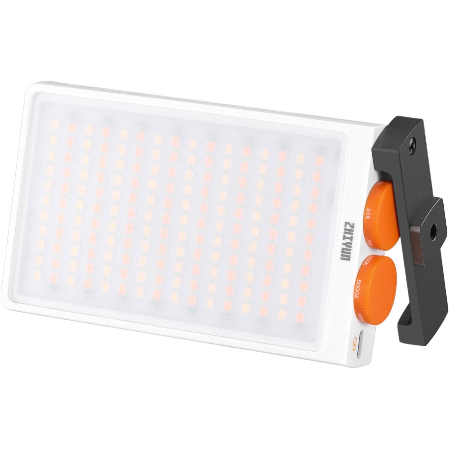 Zhiyun Fiveray M40 bi-color LED light panel showing adjustable brightness and color temperature controls.