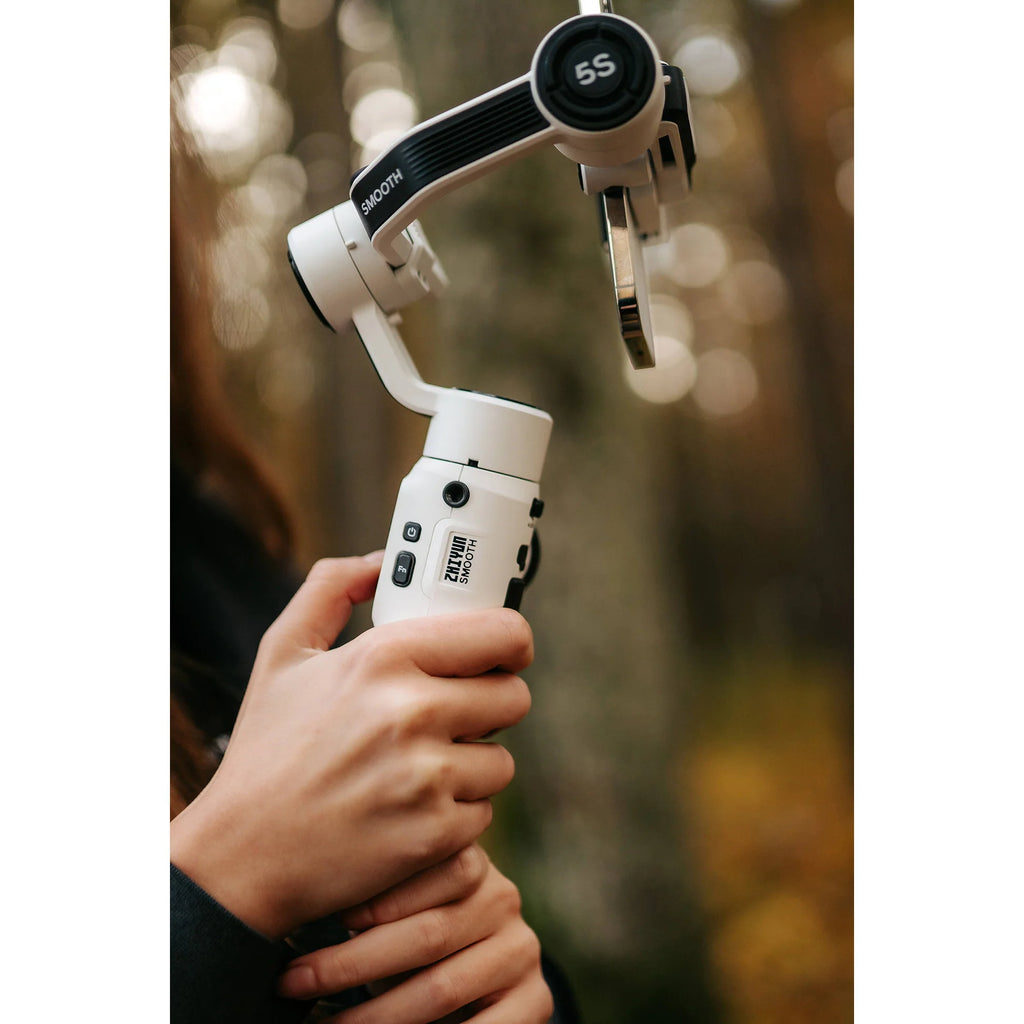 Zhiyun Smooth 5S stabilizer gimbal with ergonomic handle and adjustable mount for smooth video recording and camera stabilization.