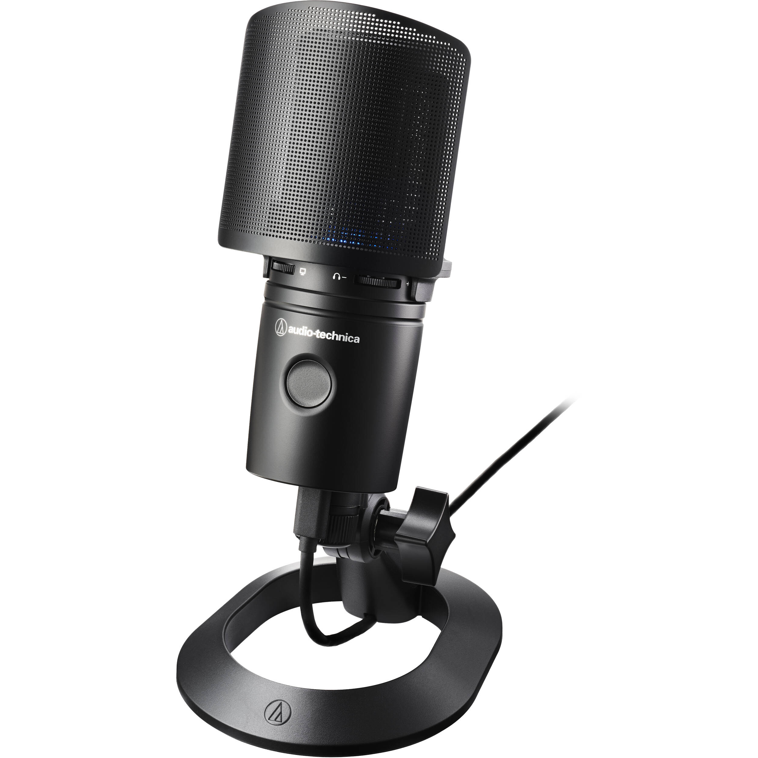 Audio Technica AT8175 microphone pop filter attached to microphone for reducing plosive sounds and improving audio quality.