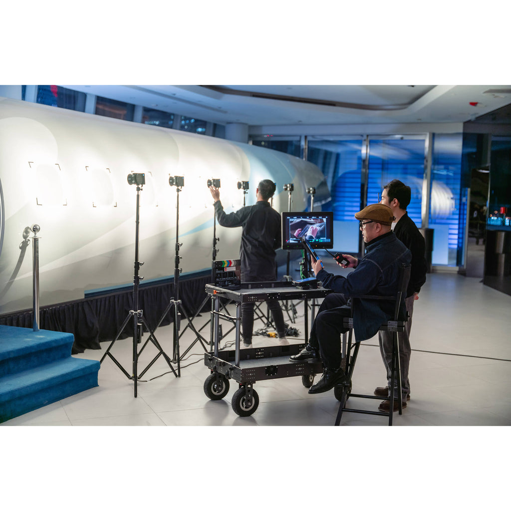 Zhiyun Molus X100 Bi-Color LED Lights combo showing adjustable lighting panels and control interface for professional photography.