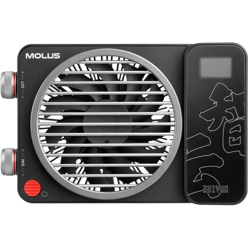 Zhiyun Molus X100 Pro bi-color LED light panel showing adjustable brightness and color temperature controls.