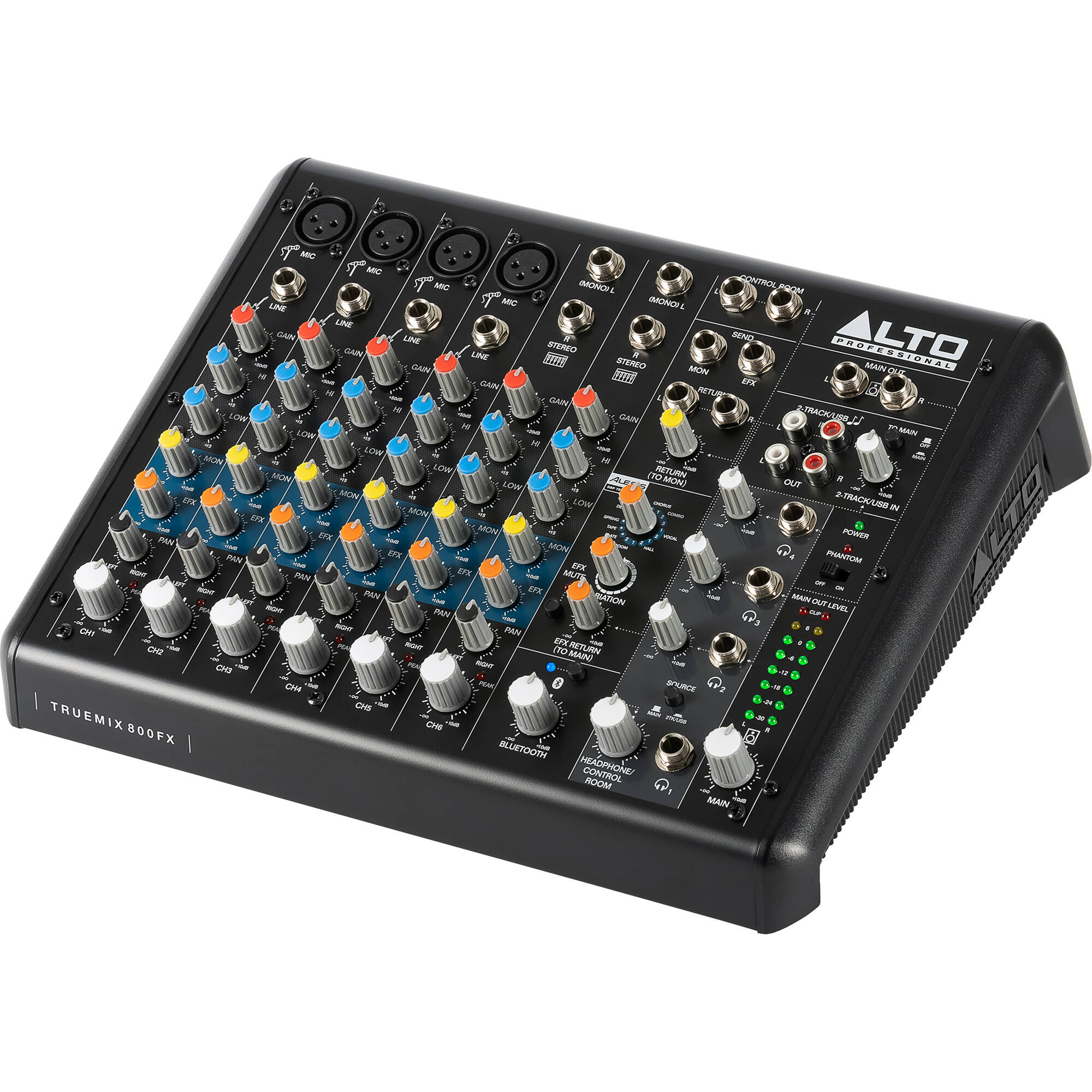 Alto Professional TrueMix 800FX analog mixer with multiple input channels and professional audio controls.