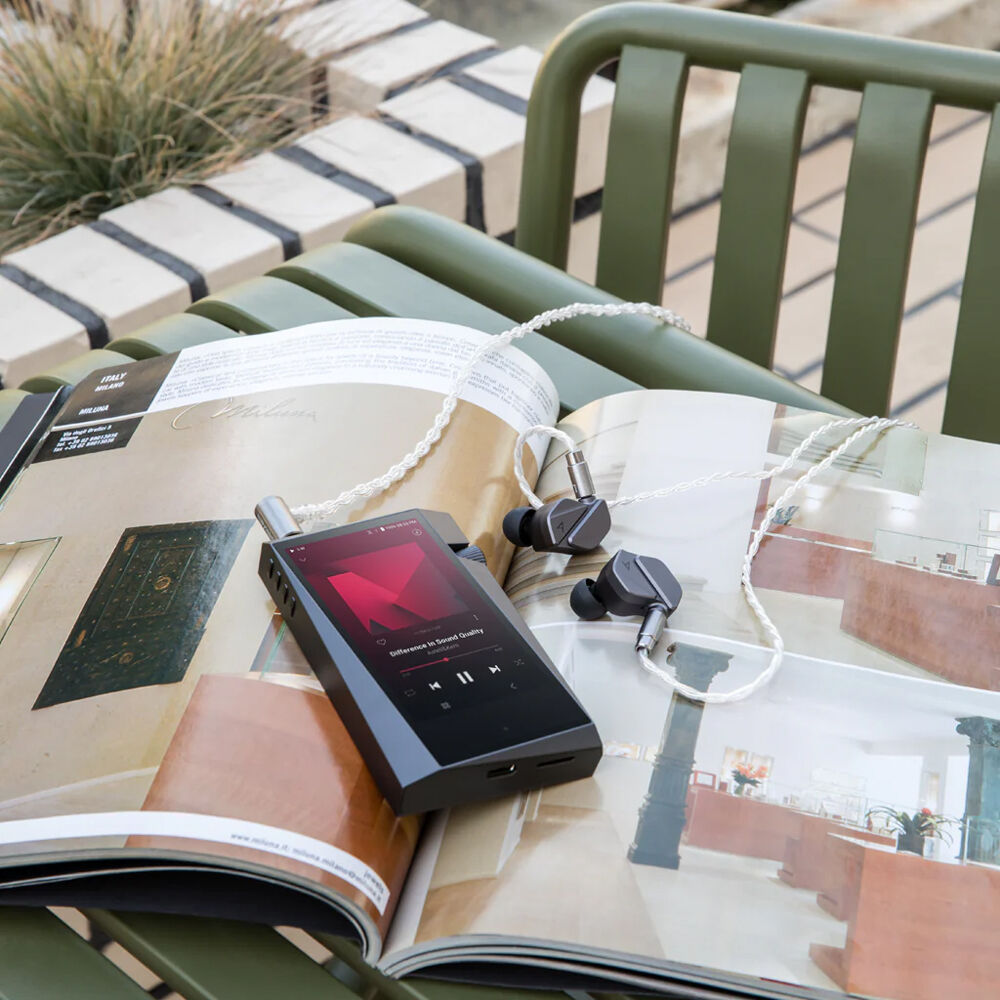 Astell&Kern A&norma SR35 portable music player with sleek black design and touchscreen display.