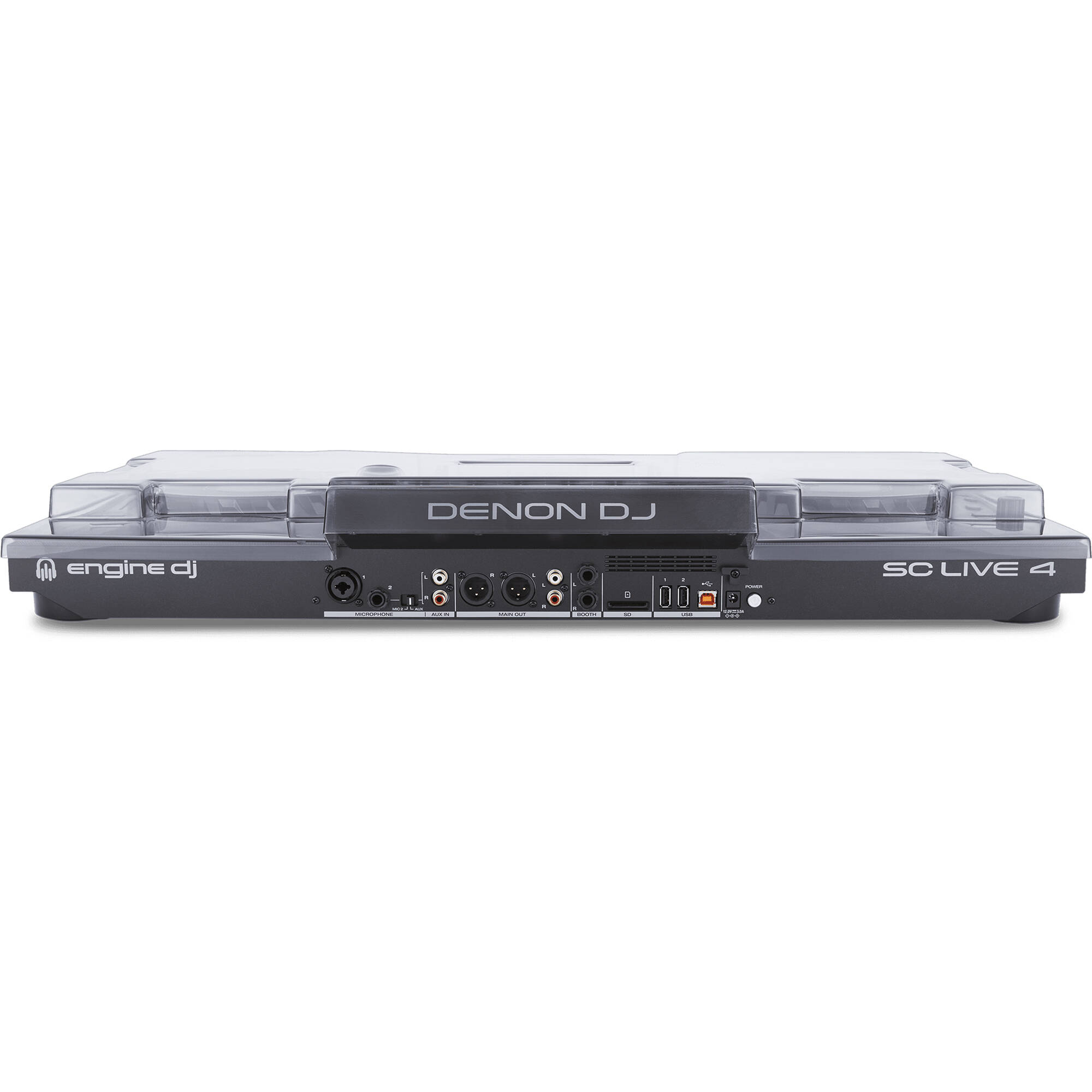 Decksaver DJ SC Live 4 cover protecting Denon DJ controller, clear plastic protective cover for DJ equipment.