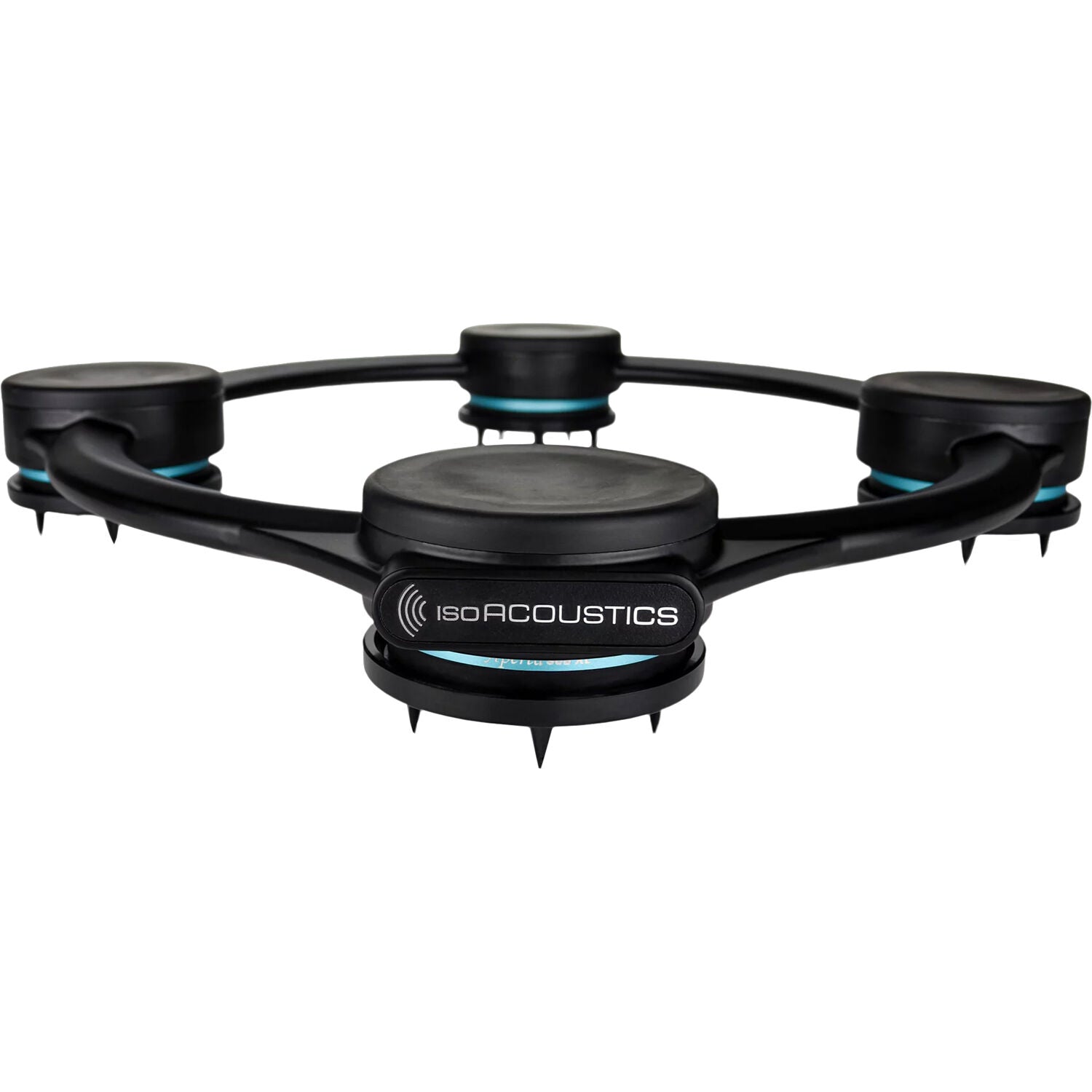 IsoAcoustics Aperta SUB XL speaker stands with sleek design and adjustable height for optimal audio positioning.