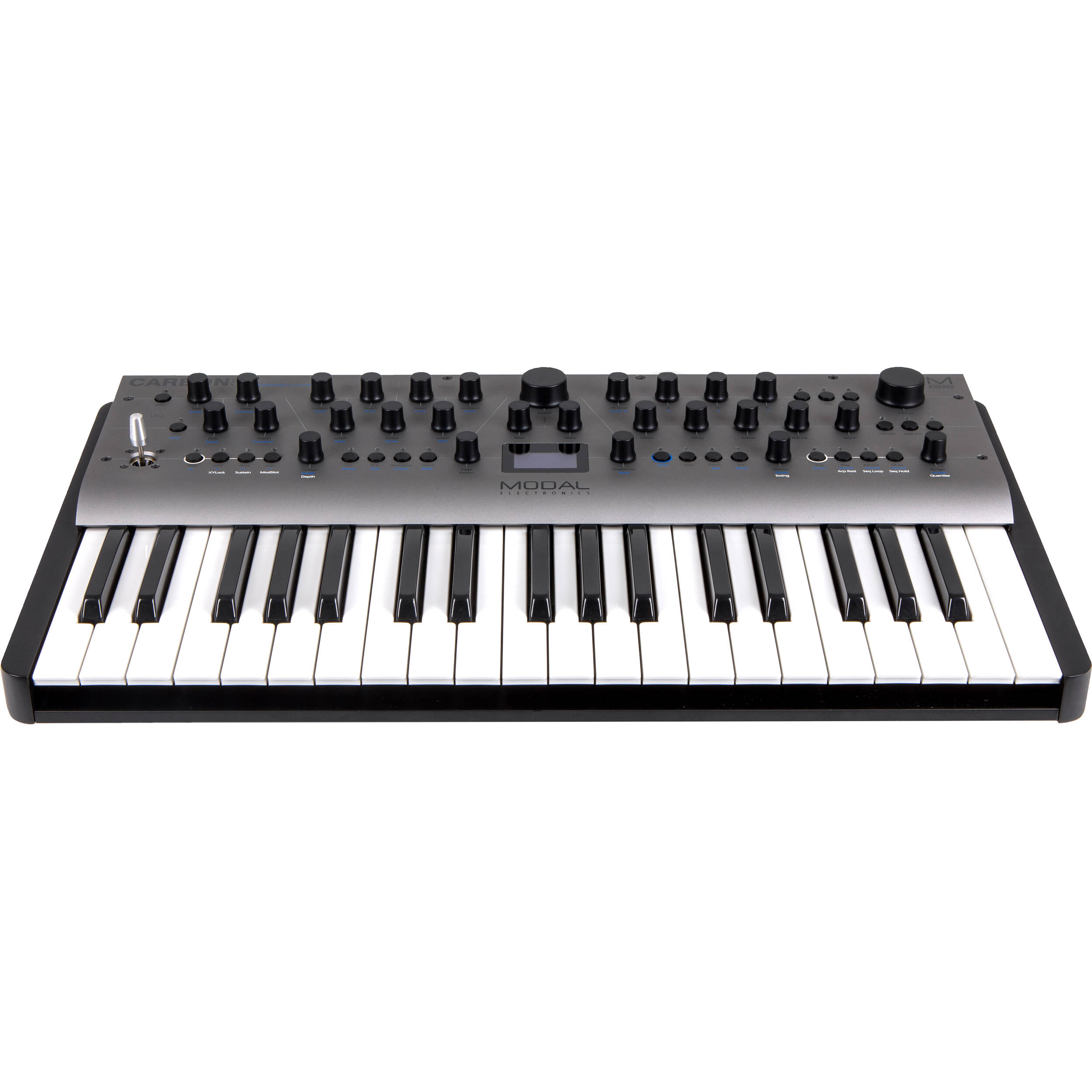 Modal Electronics Carbon8 keyboard synthesizer with a compact design and control knobs, ready for music production.