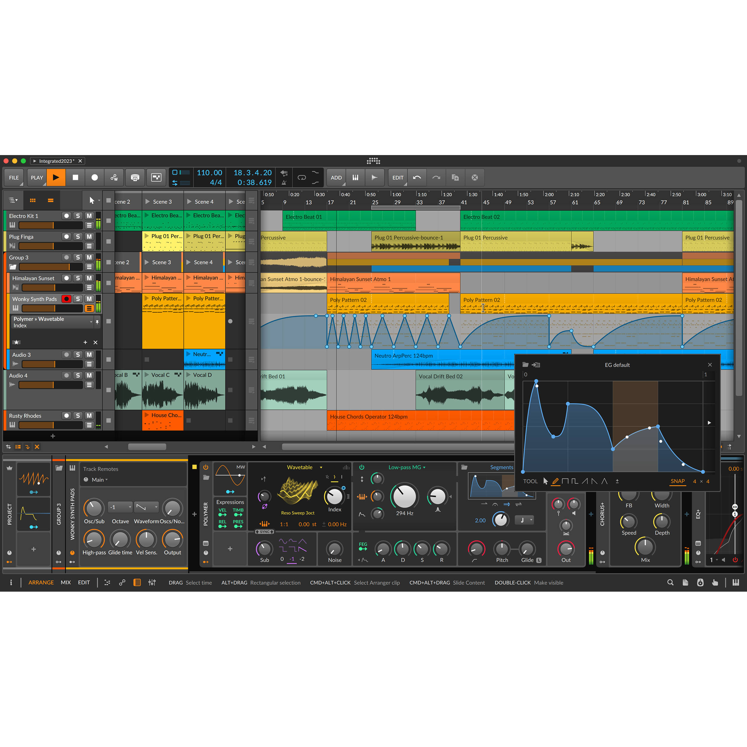 Bitwig Studio 5 music production software interface with digital audio workspace and mixing controls.