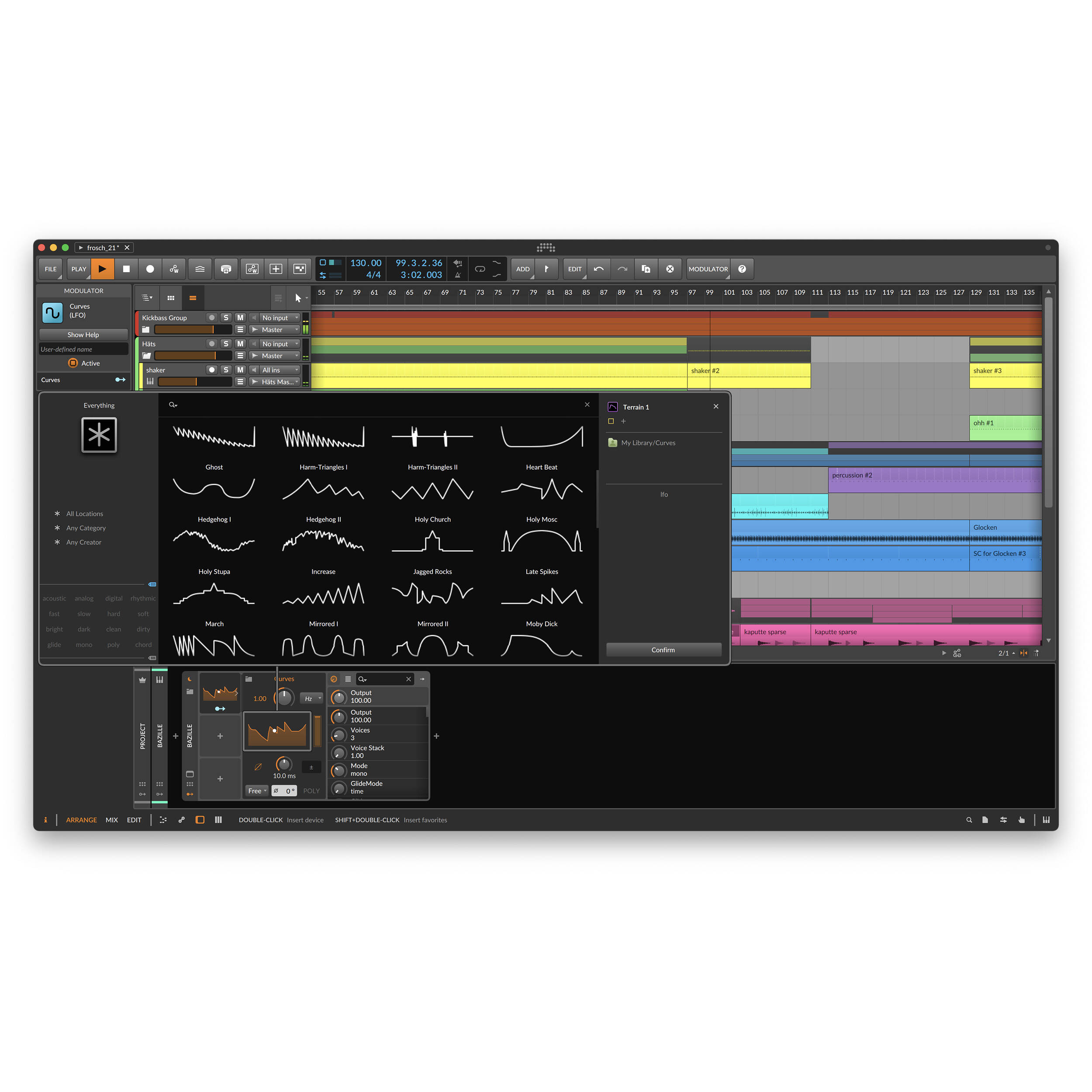 Bitwig Studio 5 music production software interface on screen, showing digital audio workstation features and controls.