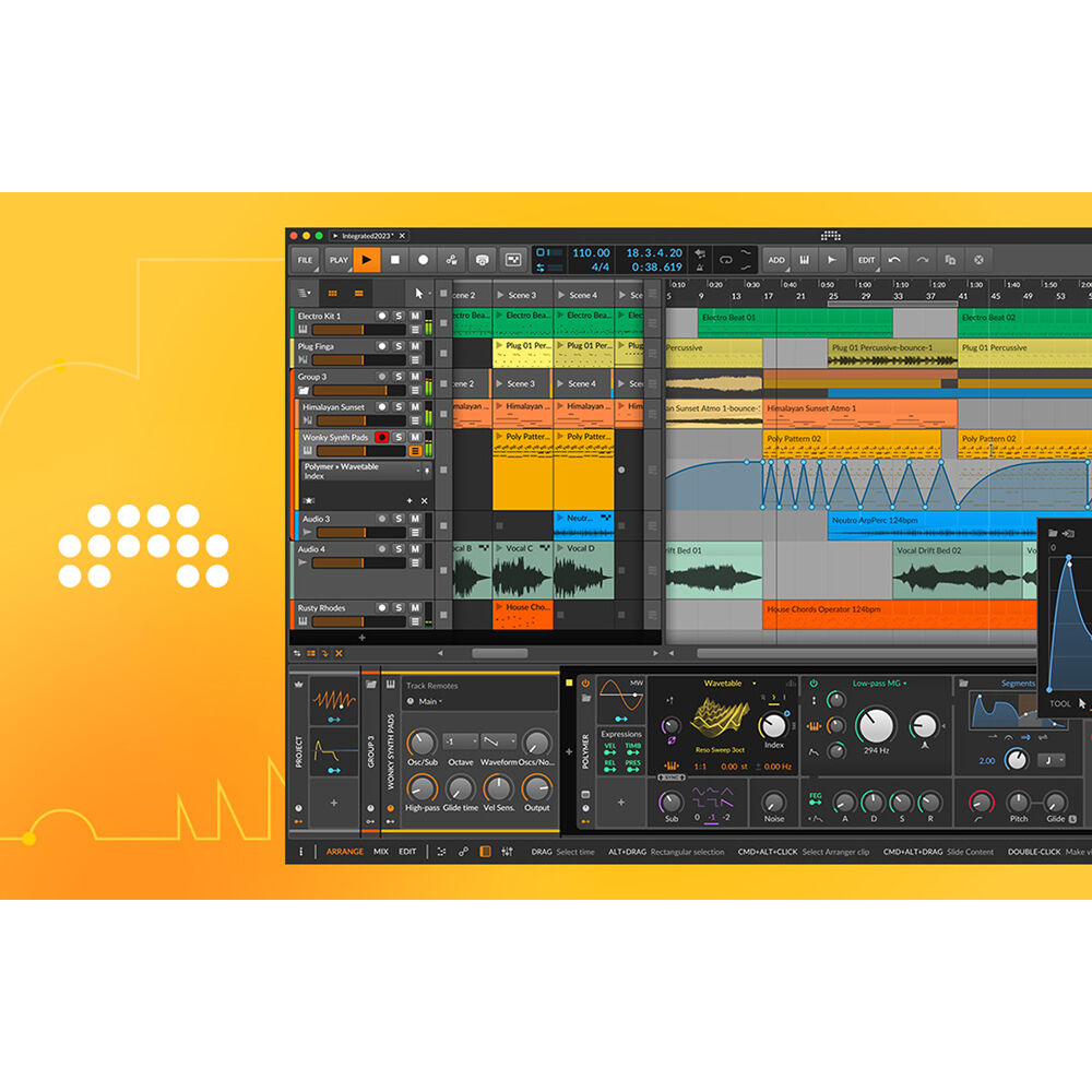 Bitwig Studio Producer 5 music production software interface with digital workstation and various control panels.